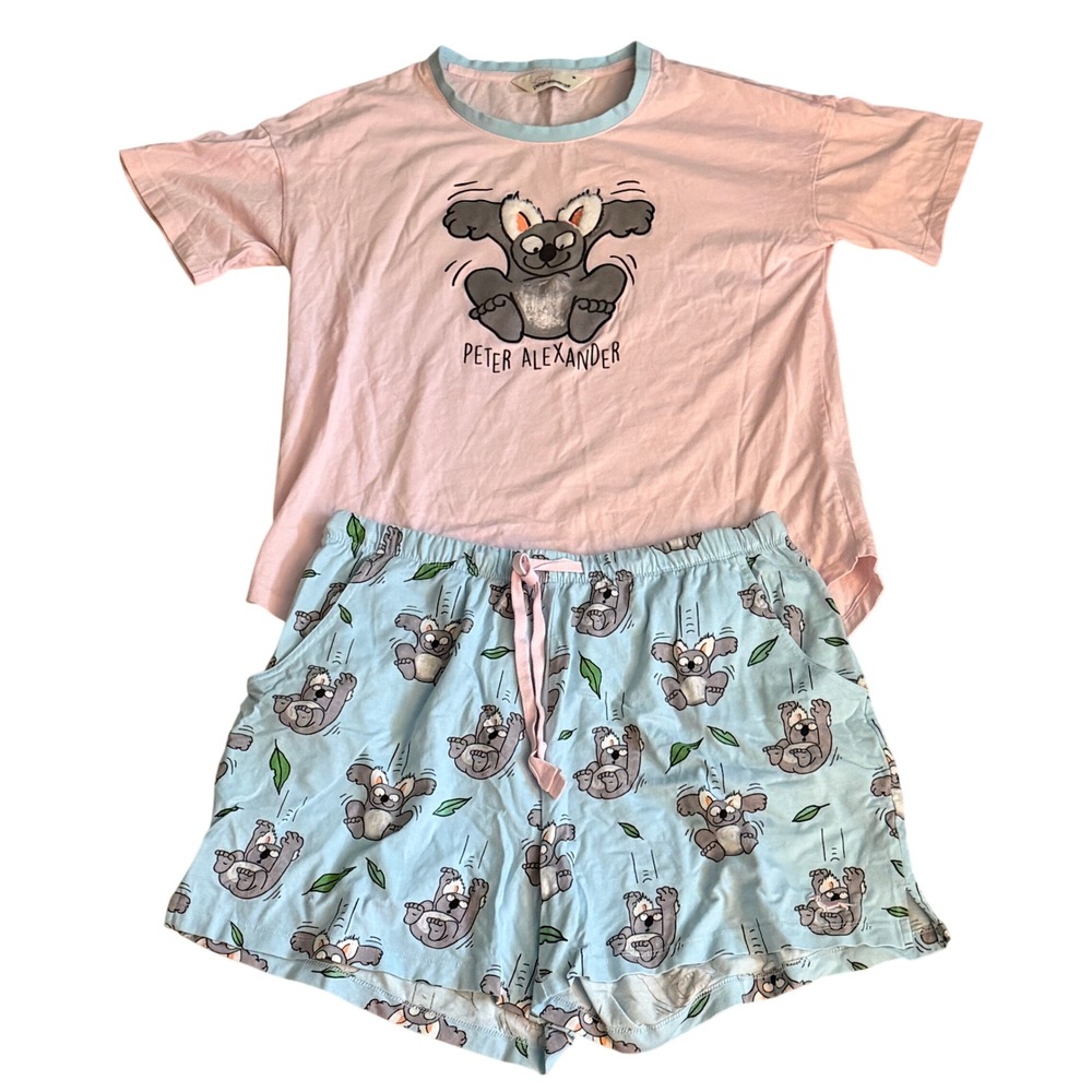 Peter Alexander Pajama Set Womens Medium Pink Blue Koala Graphic Shorts